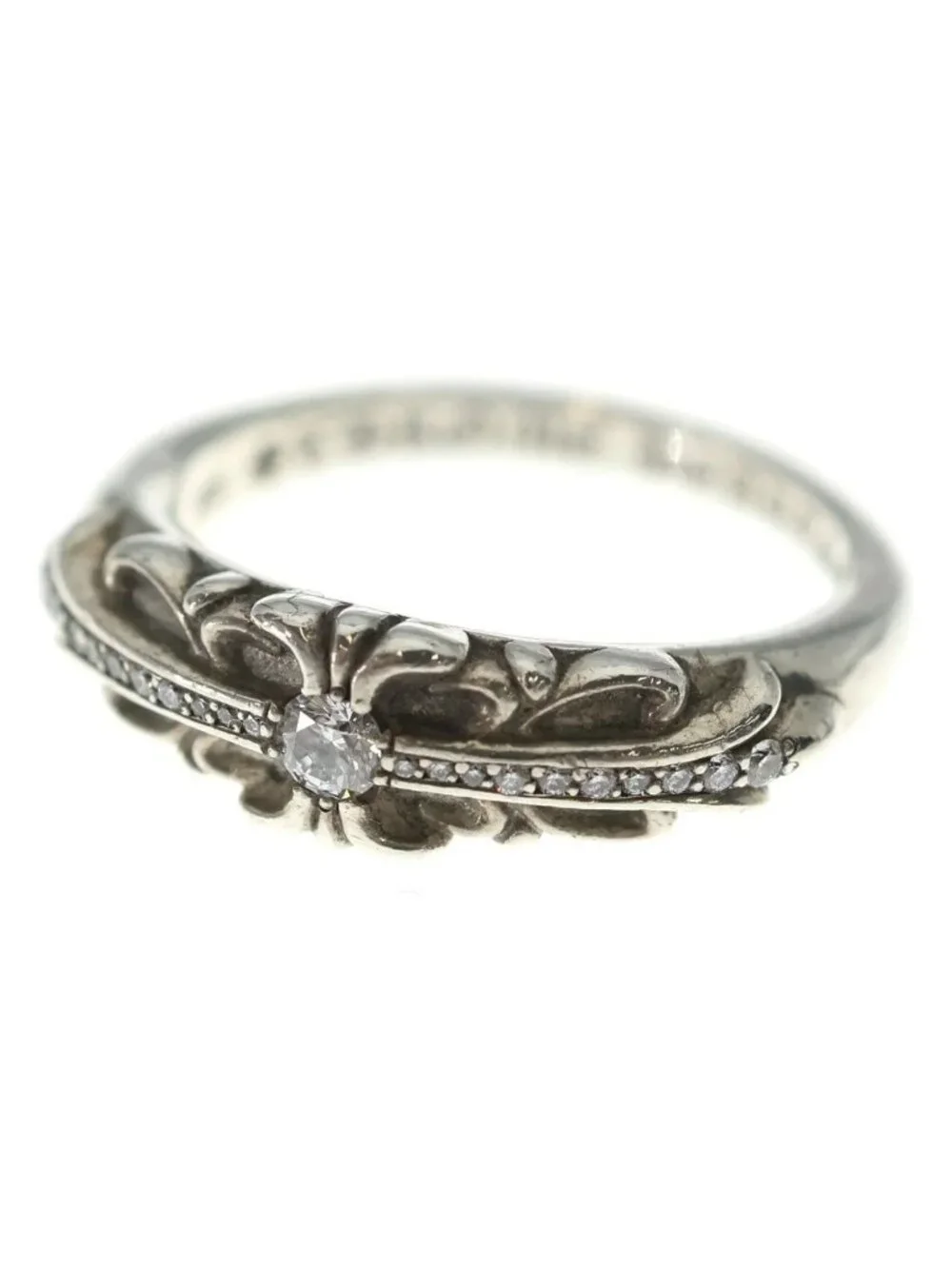 Chrome Hearts Baby Clsc P D Classic Floral Cross Pave Diamond Silver Ring